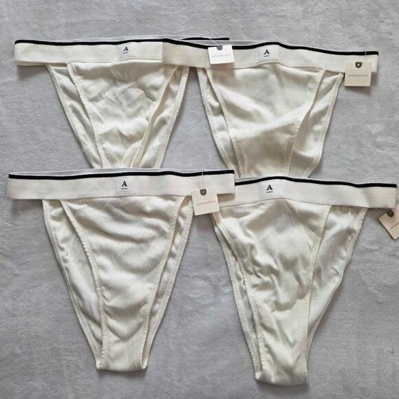 New SET OF 4 S By Anthropologie ribbed cotton bikini panty panties in white
